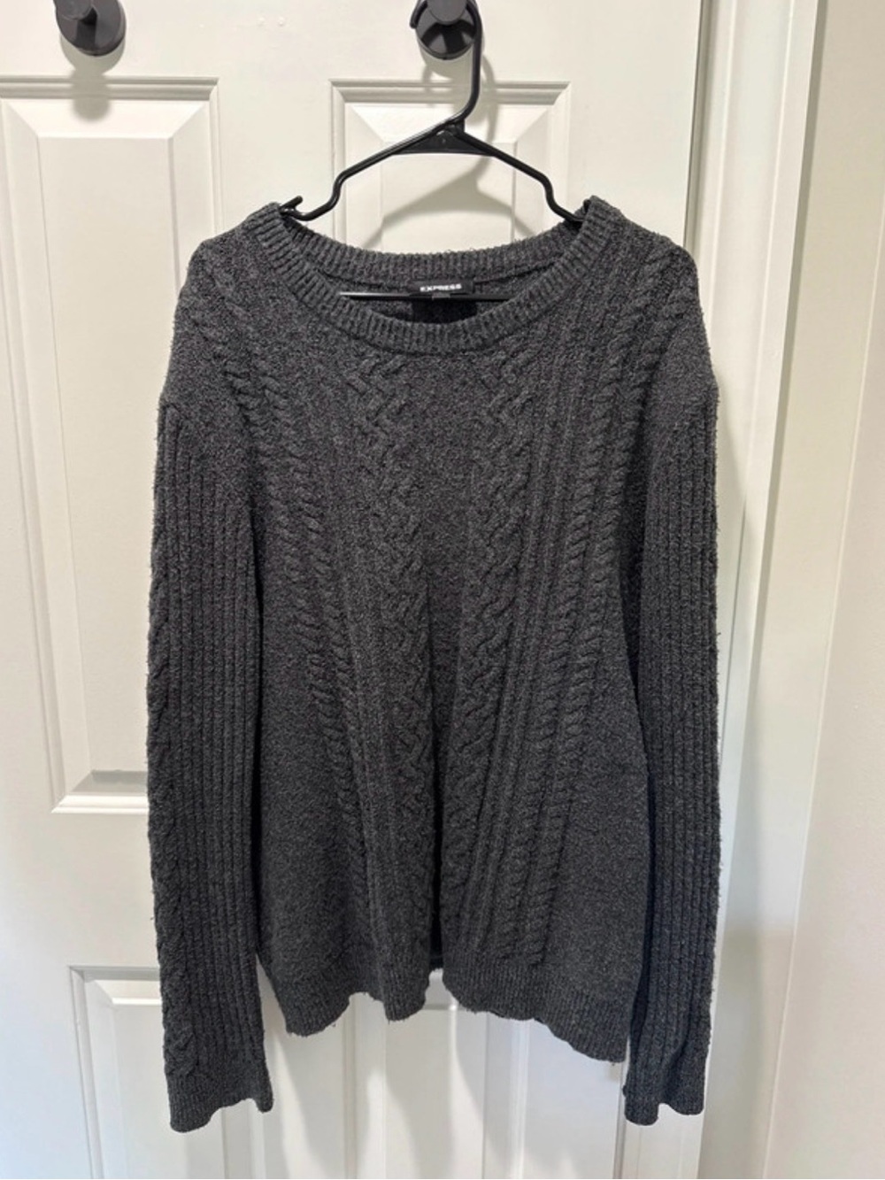 Express Dark Charcoal Cable Crewneck Sweater